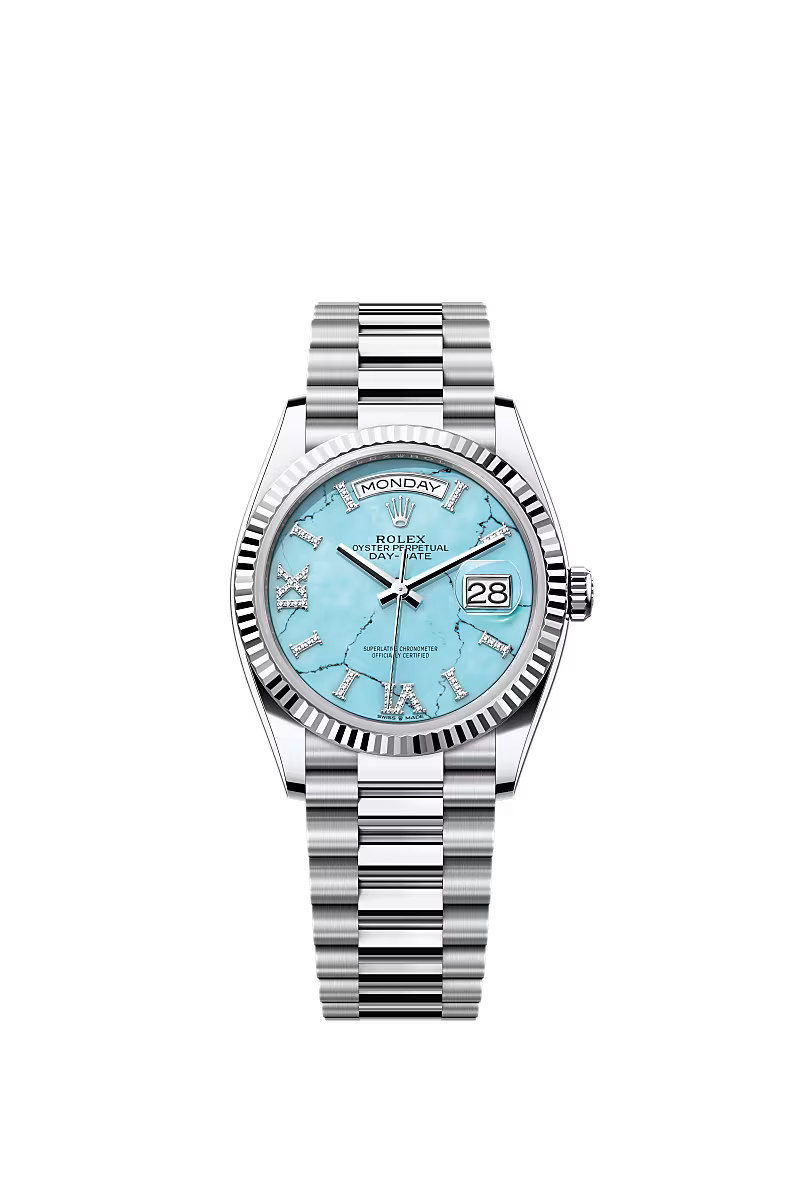 Men’s Rolex Day-Date 36 Platinum Watch – Turquoise Diamond Dial - Zeuskicks