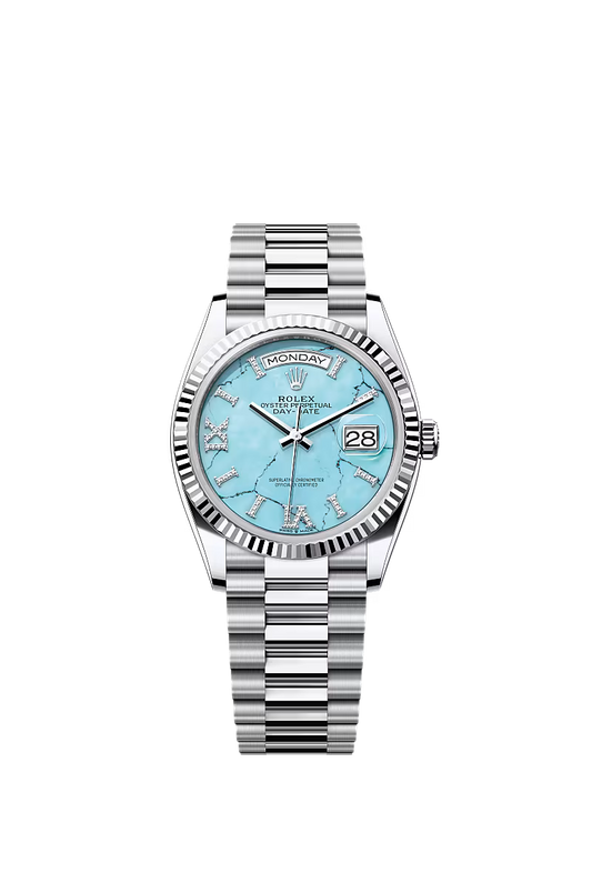 Men’s Rolex Day-Date 36 Platinum Watch – Turquoise Diamond Dial - Zeuskicks
