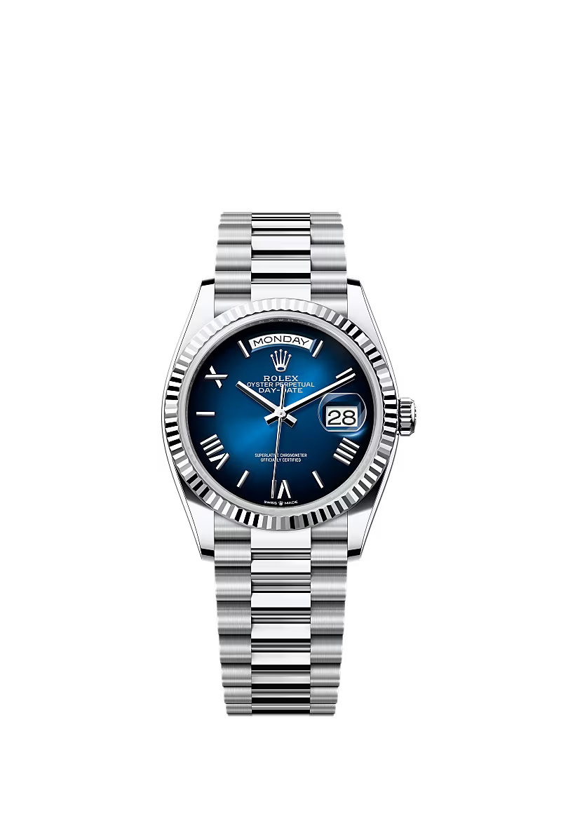 Men’s Rolex Day-Date 36 Platinum Watch – Blue Ombré Dial – Ref. 128236 - Zeuskicks
