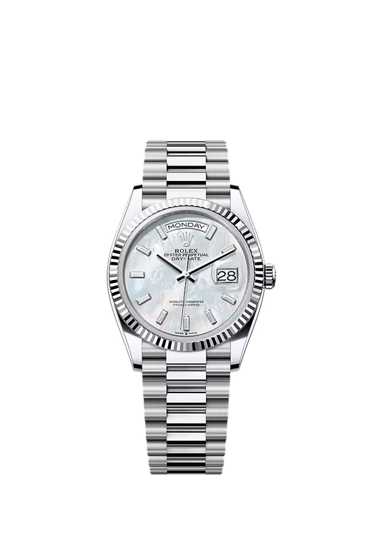 Men’s Rolex Day-Date 36 Platinum Watch – White Mother-of-Pearl Diamond Dial - Zeuskicks