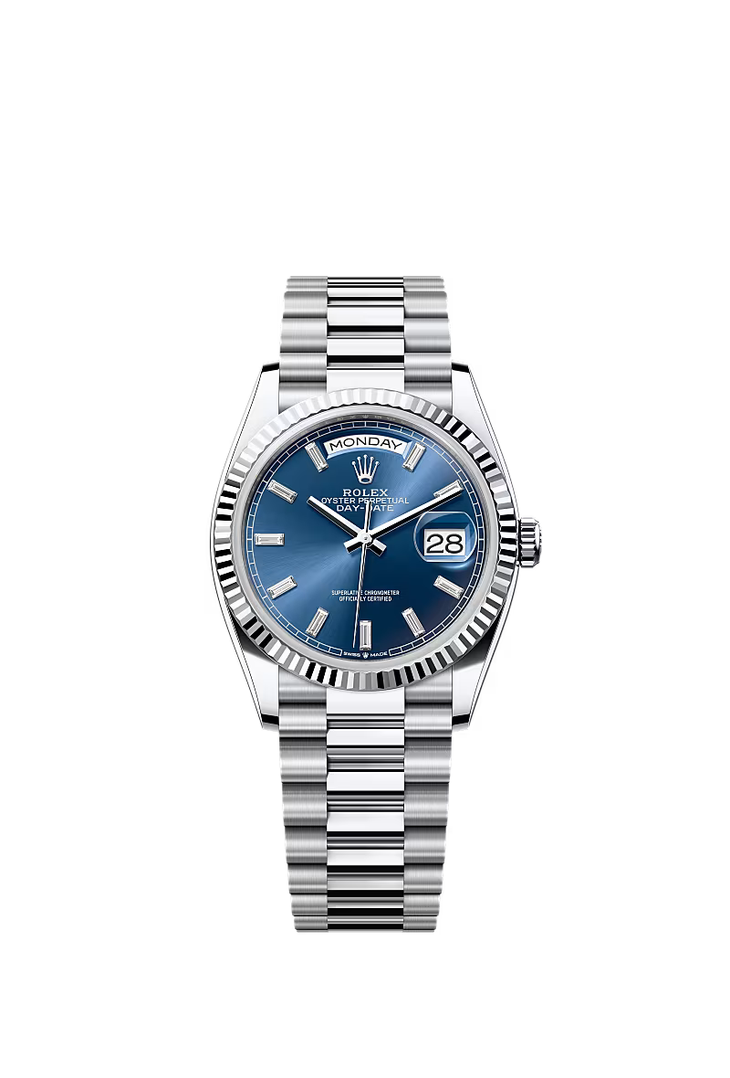 Men’s Rolex Day-Date 36 Platinum Watch – Bright Blue Diamond Dial – Ref. 128236 - Zeuskicks
