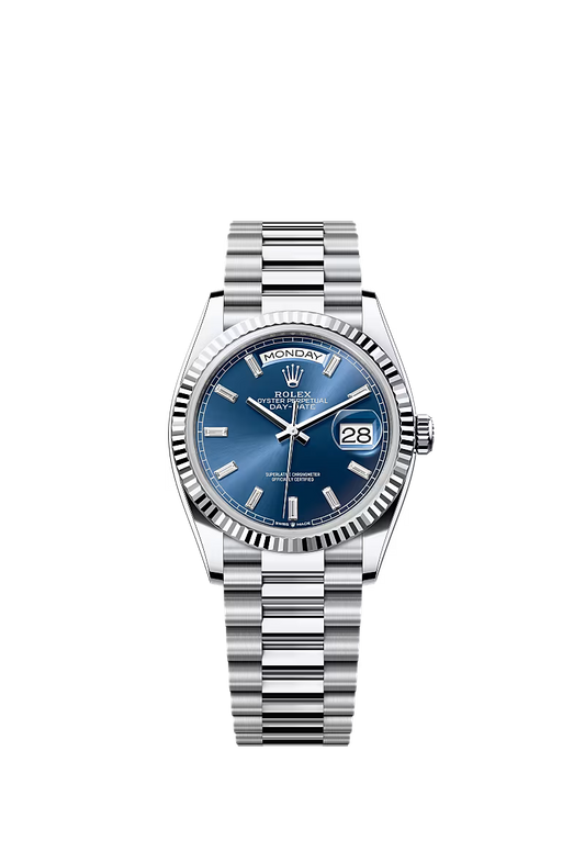 Men’s Rolex Day-Date 36 Platinum Watch – Bright Blue Diamond Dial – Ref. 128236 - Zeuskicks