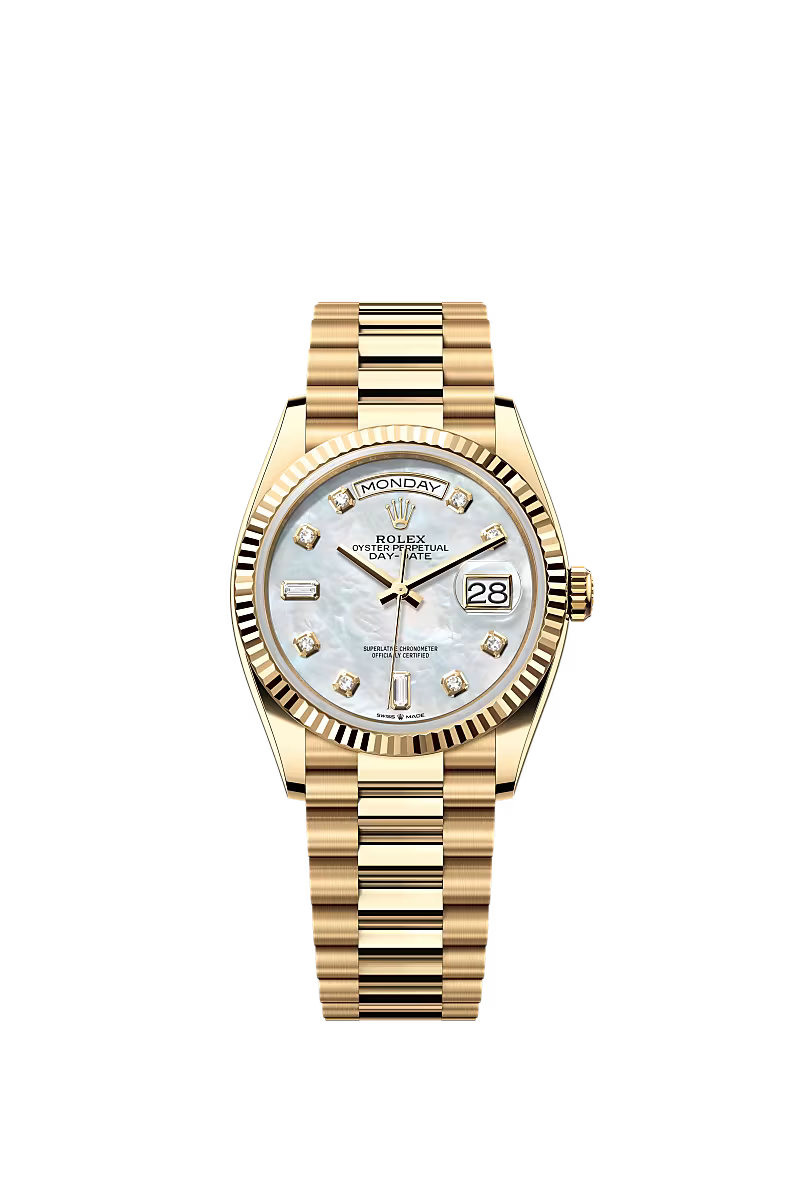 Men’s Rolex Day-Date 36 Ref. 128238 Yellow Gold Automatic Watch – White Diamond Dial - Zeuskicks