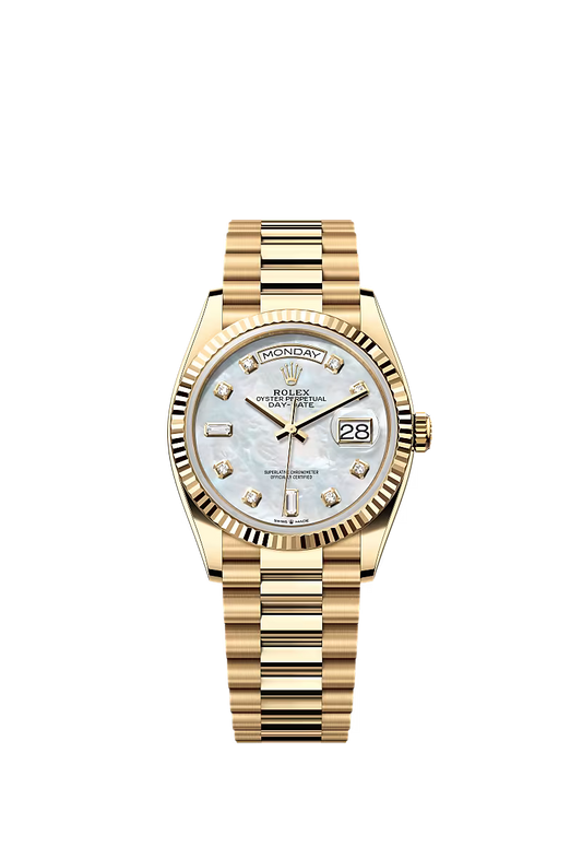 Men’s Rolex Day-Date 36 Ref. 128238 Yellow Gold Automatic Watch – White Diamond Dial - Zeuskicks