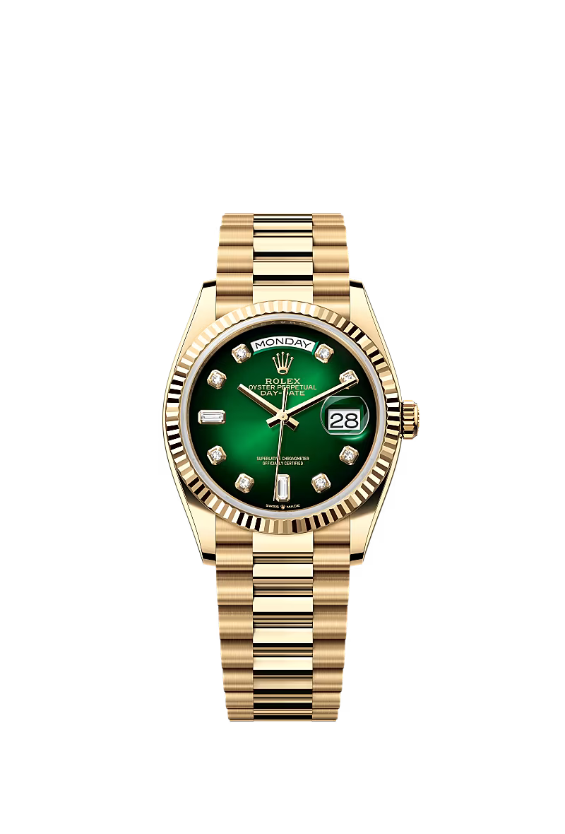 Men’s Rolex Day-Date 36 Ref. 128238 Yellow Gold – Green Ombré Diamond Dial - Zeuskicks