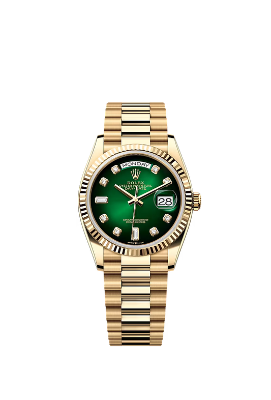 Men’s Rolex Day-Date 36 Ref. 128238 Yellow Gold – Green Ombré Diamond Dial - Zeuskicks
