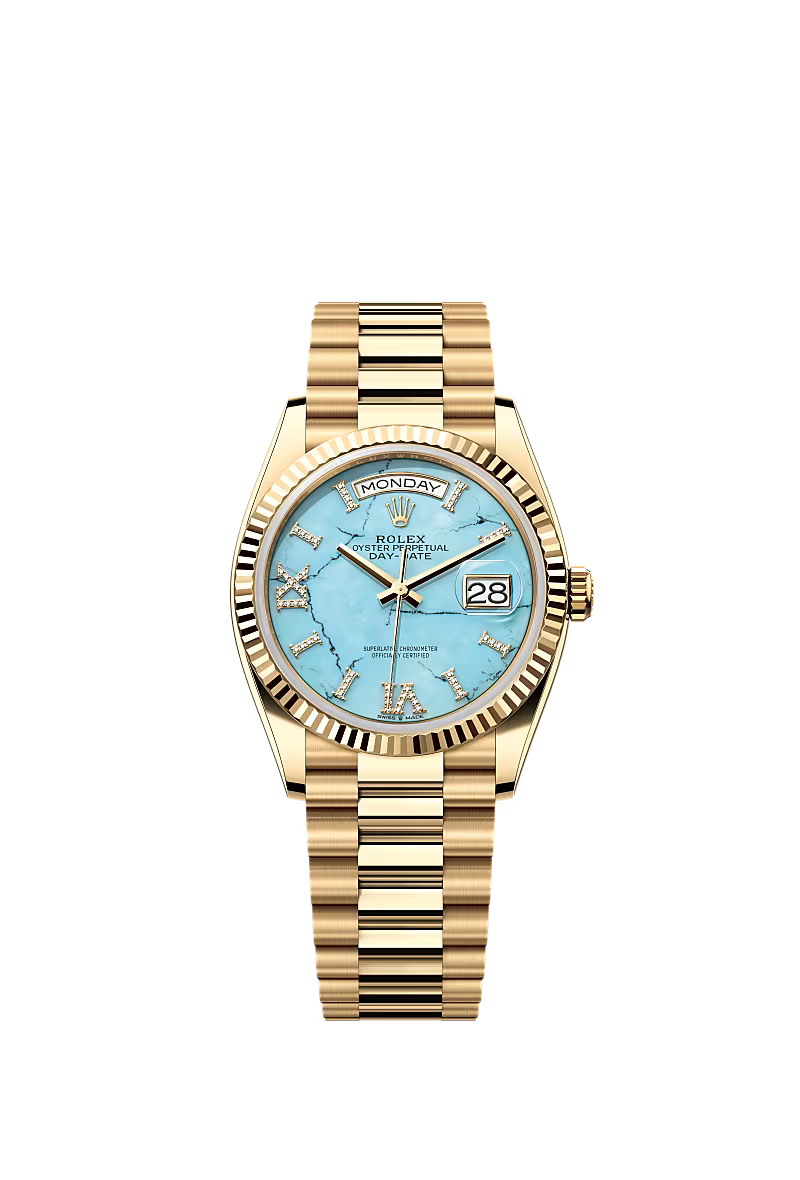 Men’s Rolex Day-Date 36 Ref. 128238 Yellow Gold Automatic Watch – Turquoise Diamond Dial - Zeuskicks