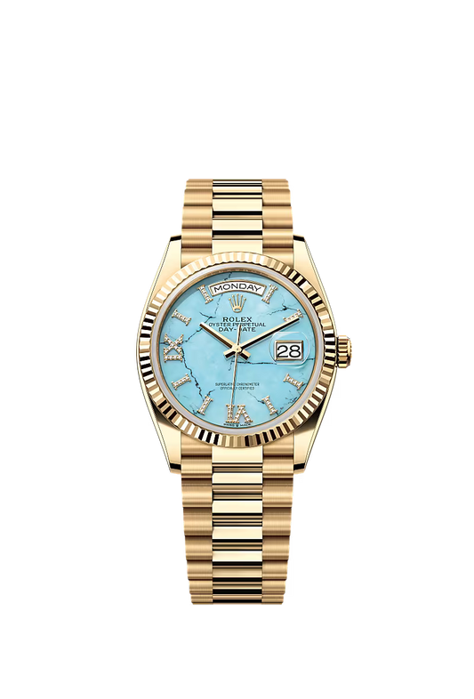 Men’s Rolex Day-Date 36 Ref. 128238 Yellow Gold Automatic Watch – Turquoise Diamond Dial - Zeuskicks