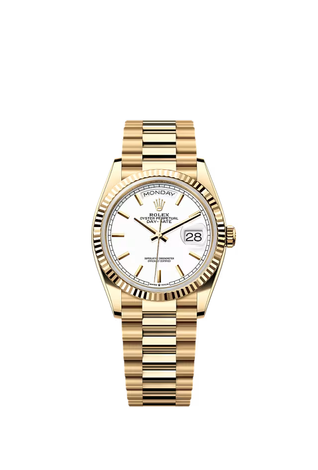 Men’s Rolex Day-Date 36 Ref. 128238 Yellow Gold Automatic Watch – White Dial - Zeuskicks