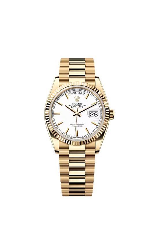 Men’s Rolex Day-Date 36 Ref. 128238 Yellow Gold Automatic Watch – White Dial - Zeuskicks