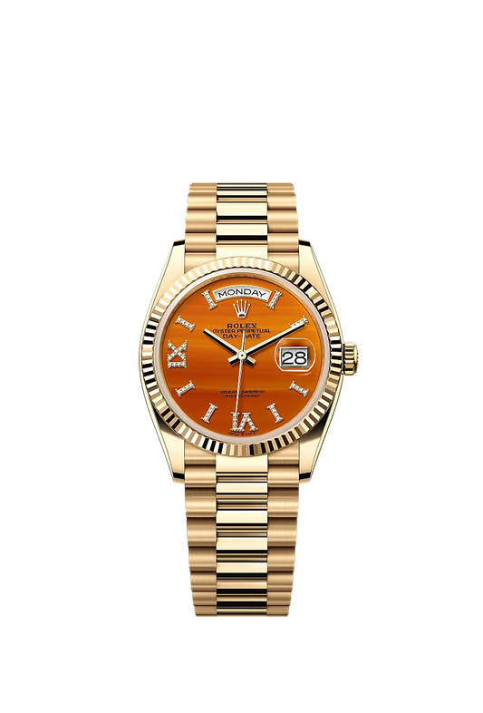 Men’s Rolex Day-Date 36 Ref. 128238 Yellow Gold Automatic Watch – Carnelian Diamond Dial - Zeuskicks