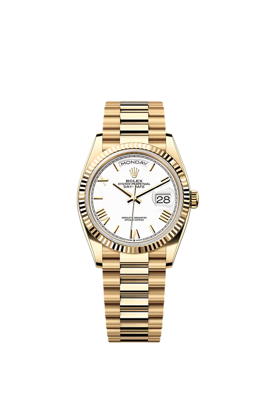 Men’s Rolex Day-Date 36 Ref. 128238 Yellow Gold Automatic Watch – White Dial - Zeuskicks