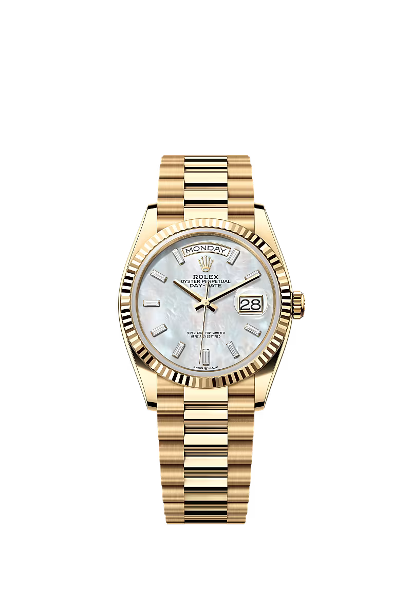 Men’s Rolex Day-Date 36 Ref. 128238 Yellow Gold Automatic – White Pearl Diamond Dial - Zeuskicks