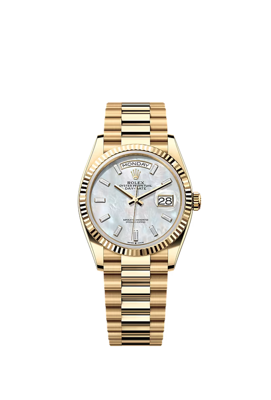 Men’s Rolex Day-Date 36 Ref. 128238 Yellow Gold Automatic – White Pearl Diamond Dial - Zeuskicks