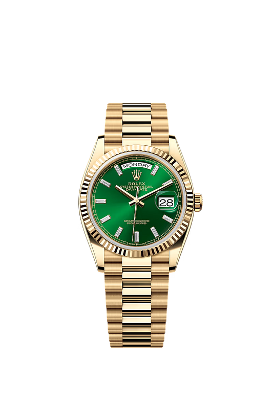 Men’s Rolex Day-Date 36 Ref. 128238 Yellow Gold – Bright Green Diamond Dial - Zeuskicks