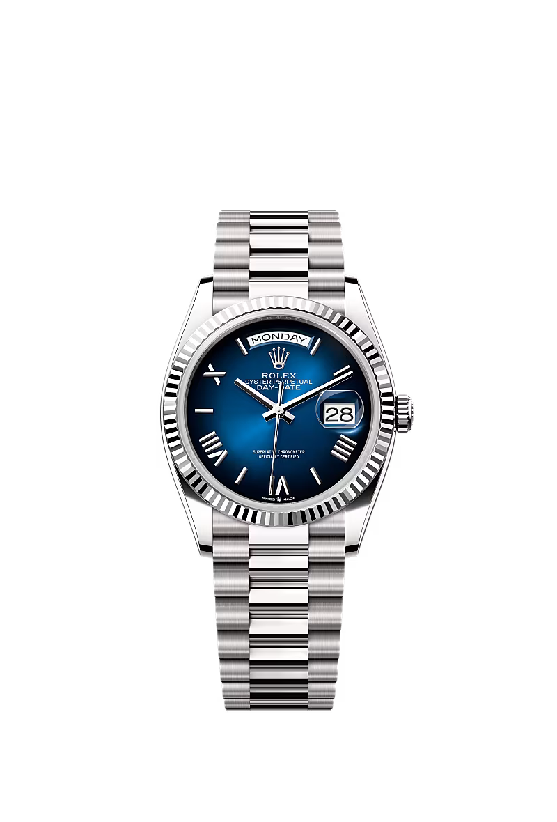 Men’s Rolex Day-Date 36 White Gold Blue Ombré Automatic Watch - Zeuskicks