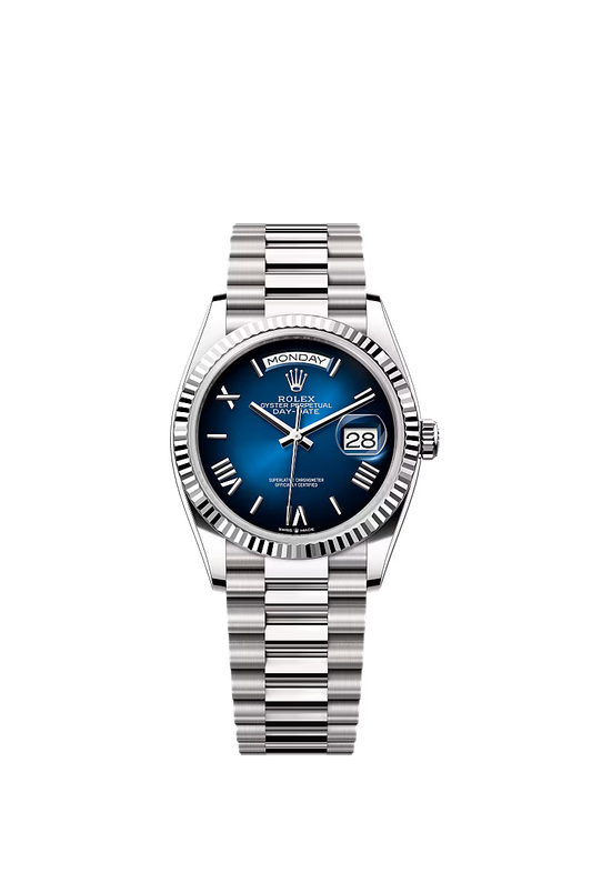 Men’s Rolex Day-Date 36 White Gold Blue Ombré Automatic Watch - Zeuskicks