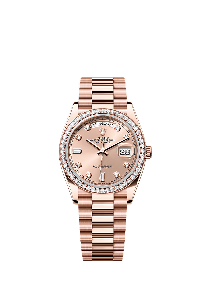 Men’s Rolex Day-Date 36 Oyster 36 mm Rosé Dial with Diamond Accents - Zeuskicks
