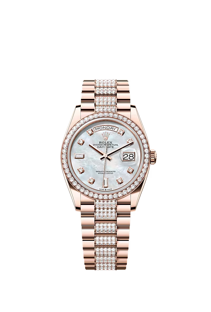 Men’s Rolex Day-Date 36 Everose Gold & Diamond Watch – Reference 128345RBR - Zeuskicks