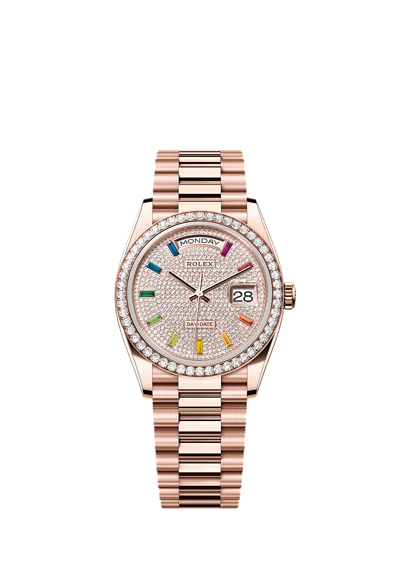 Men’s Rolex Day-Date 36 128345RBR Automatic Watch – Everose Gold& Rainbow - Zeuskicks