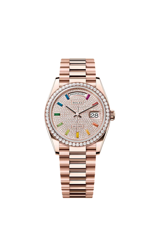 Men’s Rolex Day-Date 36 128345RBR Automatic Watch – Everose Gold& Rainbow - Zeuskicks