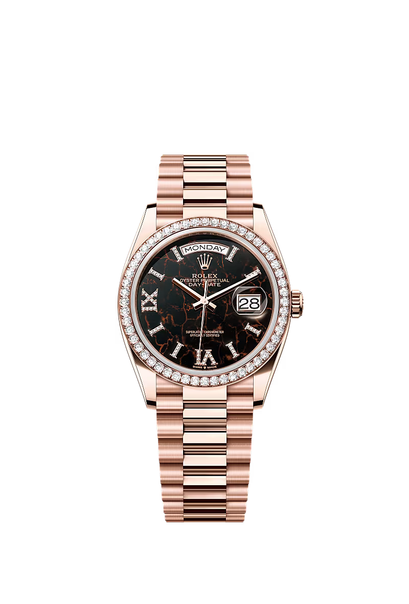 Men’s Rolex Day-Date 36 128345RBR Automatic Watch – Everose Gold & Diamonds - Zeuskicks