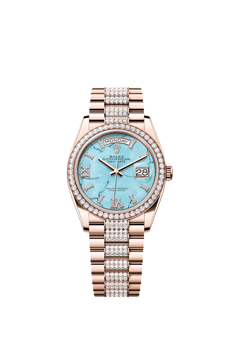 Men’s Rolex Day-Date 36 Everose Gold & Diamond Watch – Turquoise Dial - Zeuskicks