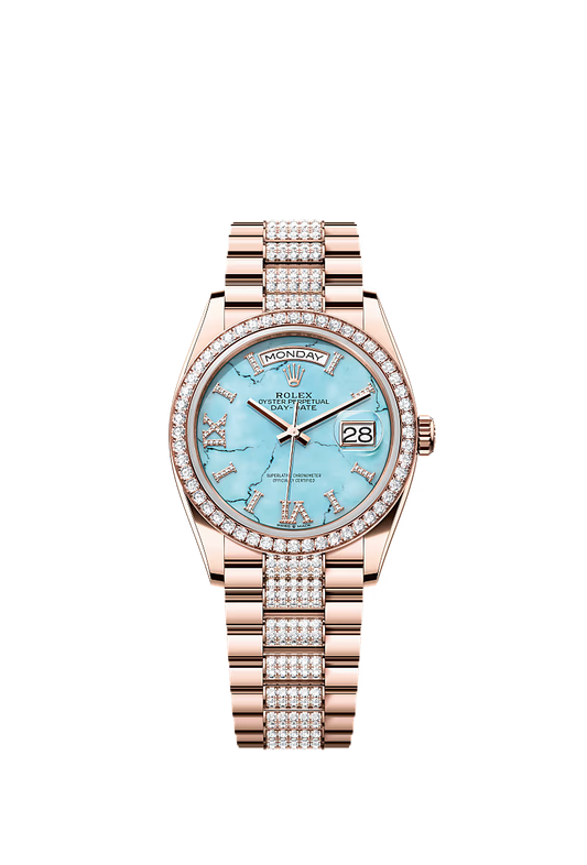 Men’s Rolex Day-Date 36 Everose Gold & Diamond Watch – Turquoise Dial - Zeuskicks
