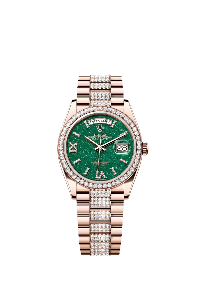 Men’s Rolex Day-Date 36 Everose Gold & Diamond Watch – Green Aventurine Dial - Zeuskicks