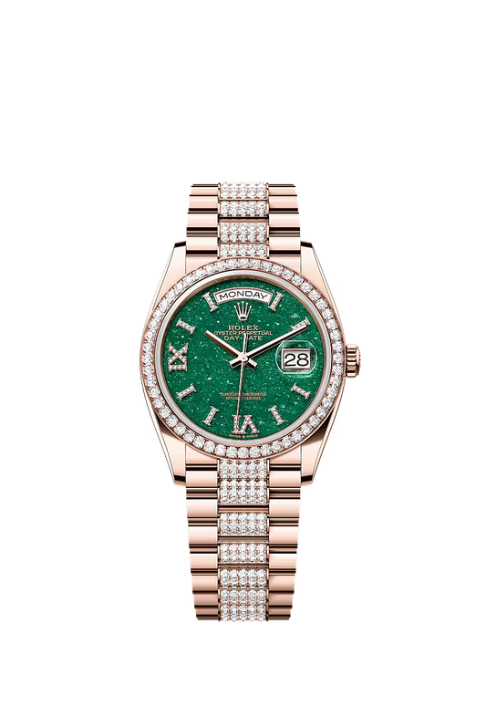 Men’s Rolex Day-Date 36 Everose Gold & Diamond Watch – Green Aventurine Dial - Zeuskicks
