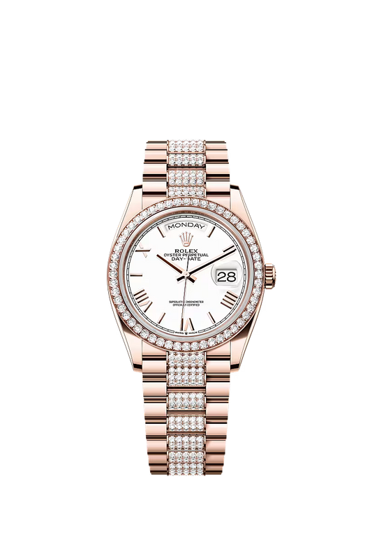 Men’s Rolex Day-Date 36 Everose Gold & Diamond Watch – Reference 128345RBR - Zeuskicks