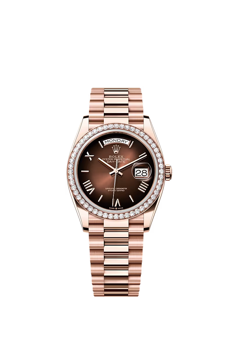 Men’s Rolex Day-Date 36 Oyster 36 mm Brown Ombré Dial with Diamond Bezel - Zeuskicks
