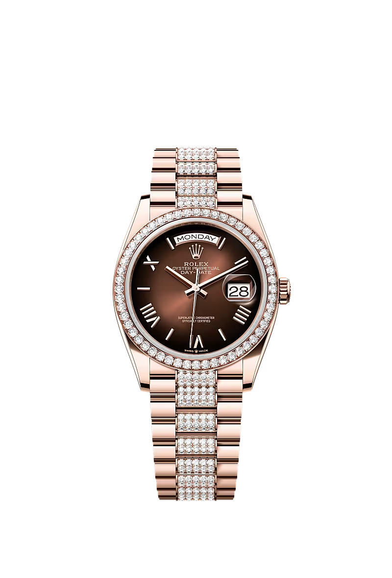 Men’s Rolex Day-Date 36 Everose Gold & Diamond Watch – Reference 128345RBR - Zeuskicks