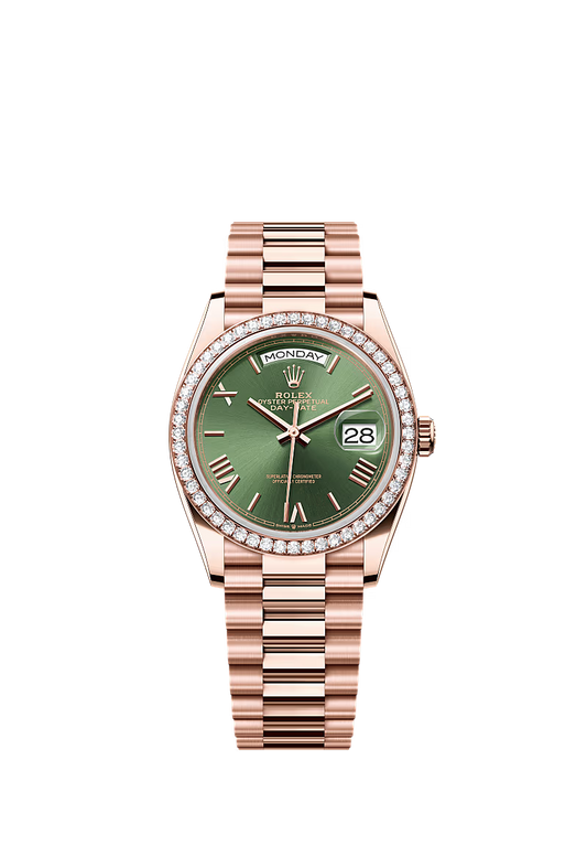 Men’s Rolex Day-Date 36 Oyster 36 mm Olive Green Dial with Diamond Bezel - Zeuskicks