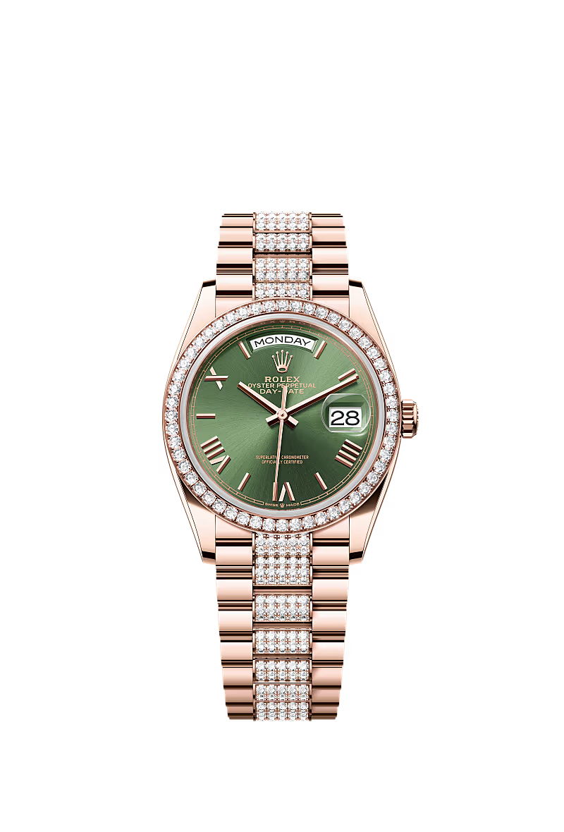 Men’s Rolex Day-Date 36 Everose Gold & Diamond Watch – Reference 128345RBR - Zeuskicks