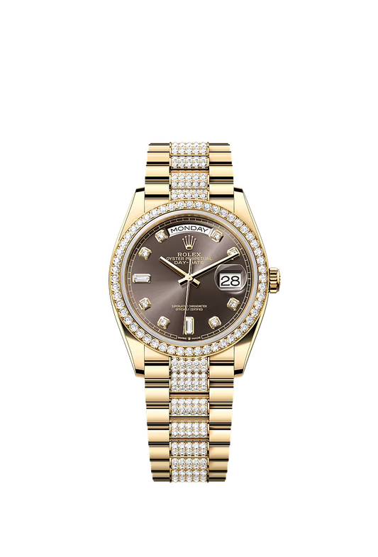 Men’s Rolex Day-Date 36 128348RBR Yellow Gold Diamond-Set President Watch - Zeuskicks