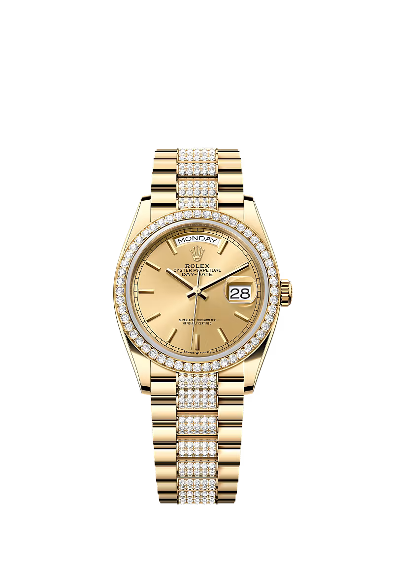 Men’s Rolex Day-Date 36 128348RBR Yellow Gold Champagne Dial Watch - Zeuskicks