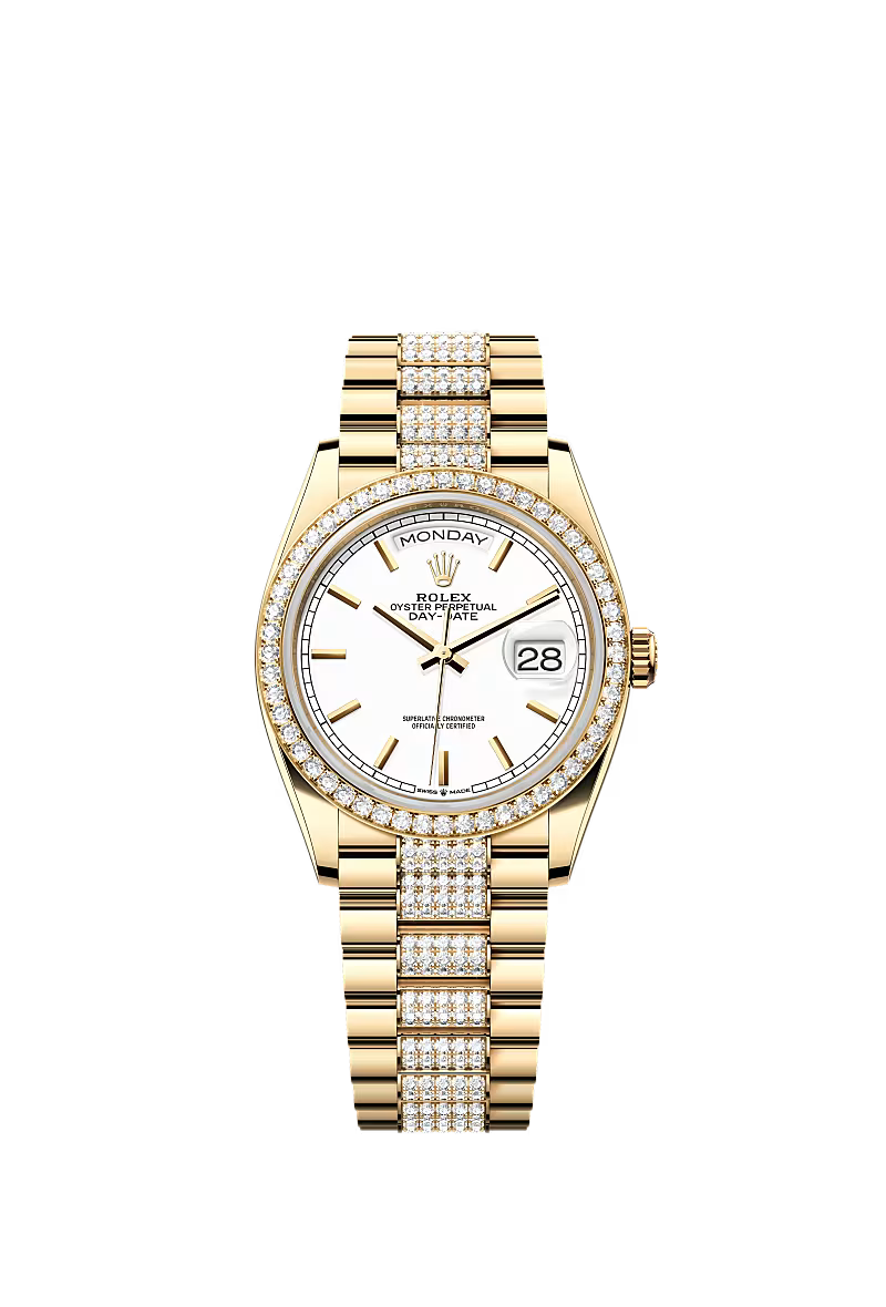 Men’s Rolex Day-Date 36 128348RBR Yellow Gold White Dial Watch - Zeuskicks