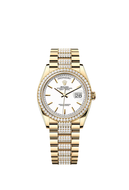 Men’s Rolex Day-Date 36 128348RBR Yellow Gold White Dial Watch - Zeuskicks