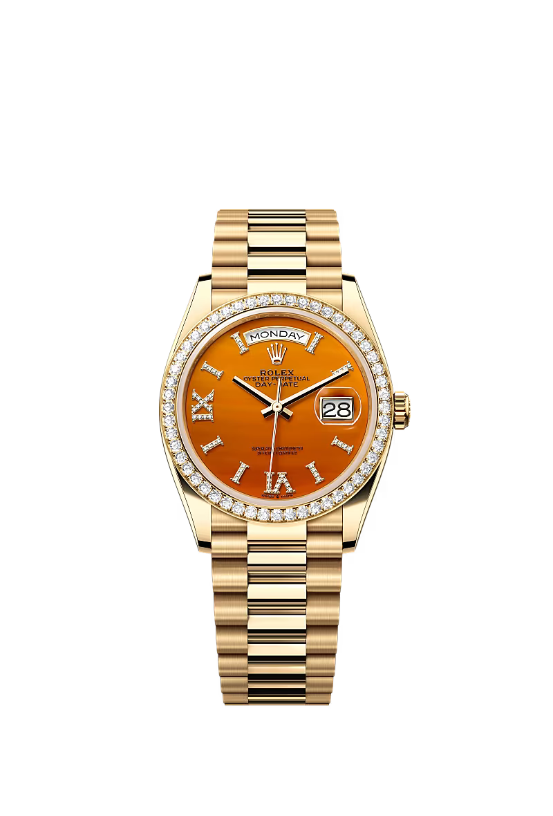 Men’s Rolex Day-Date 36 128348RBR Yellow Gold Diamond Watch - Zeuskicks