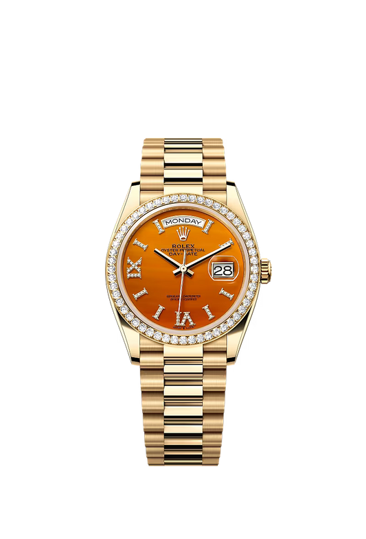 Men’s Rolex Day-Date 36 128348RBR Yellow Gold Diamond Watch - Zeuskicks