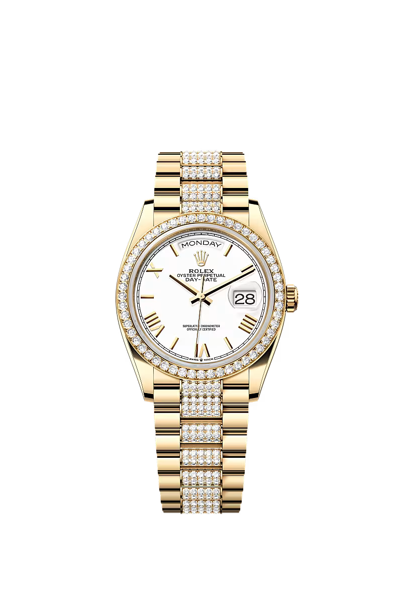 Men’s Rolex Day-Date 36 128348RBR Yellow Gold White Dial Watch - Zeuskicks