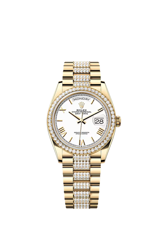 Men’s Rolex Day-Date 36 128348RBR Yellow Gold White Dial Watch - Zeuskicks