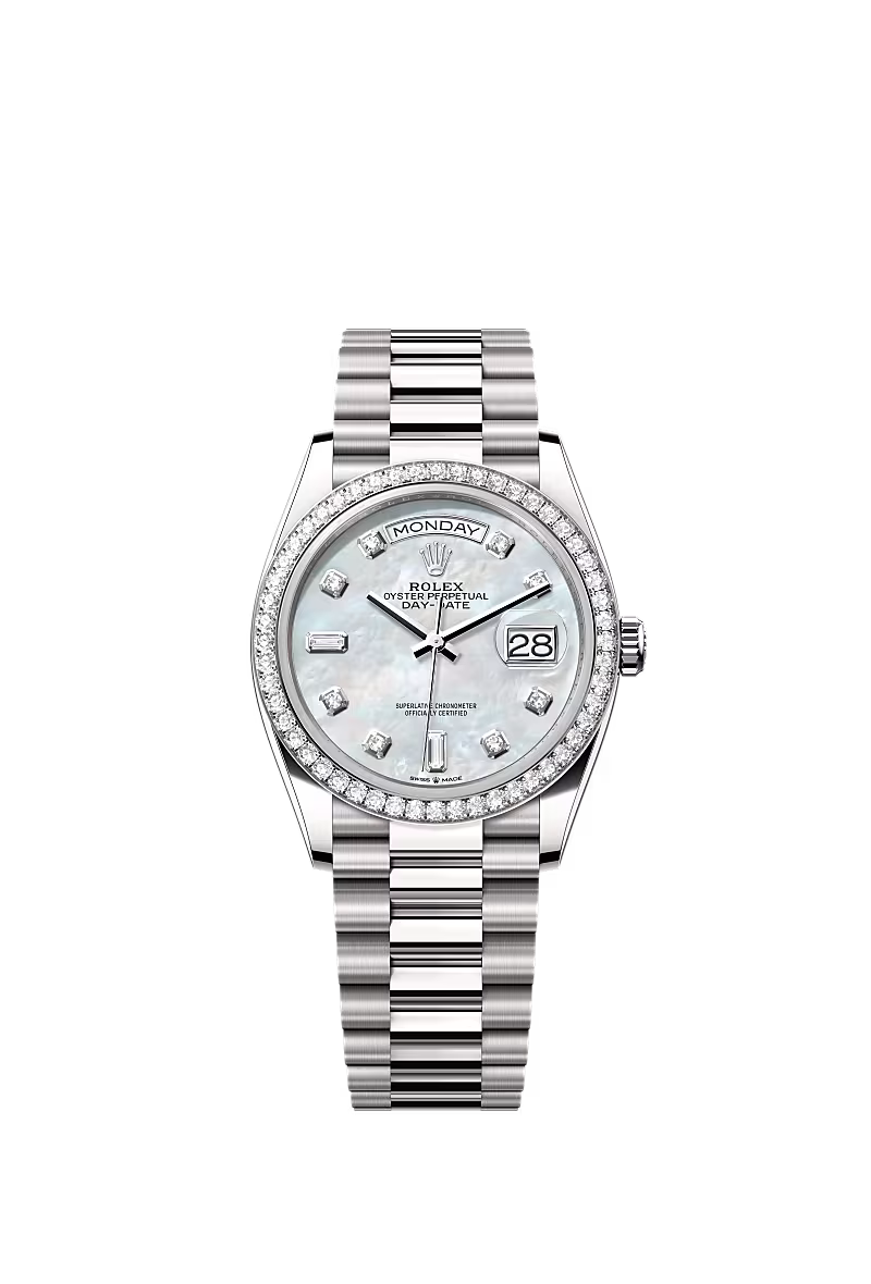 Men’s Rolex Day-Date 36 128349RBR Automatic White Gold Diamond Watch - Zeuskicks
