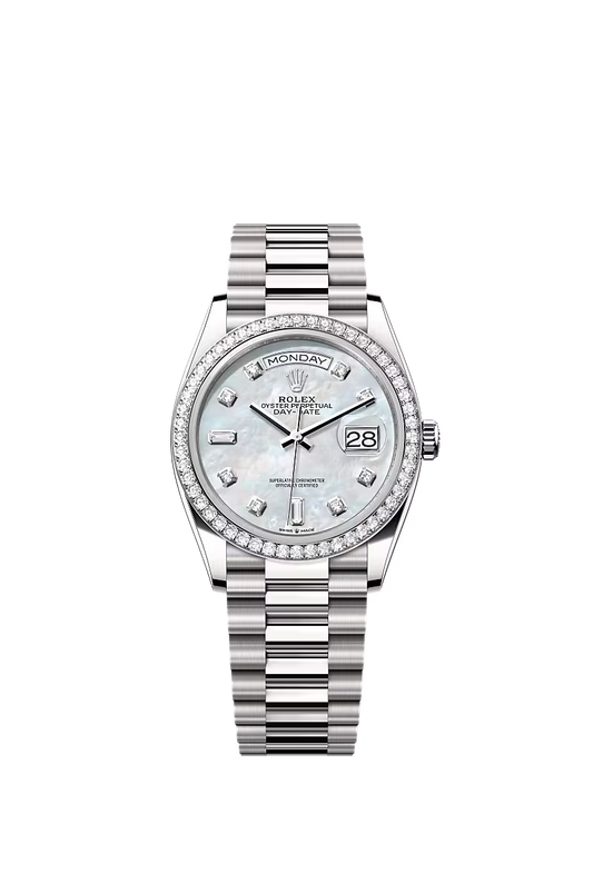 Men’s Rolex Day-Date 36 128349RBR Automatic White Gold Diamond Watch - Zeuskicks