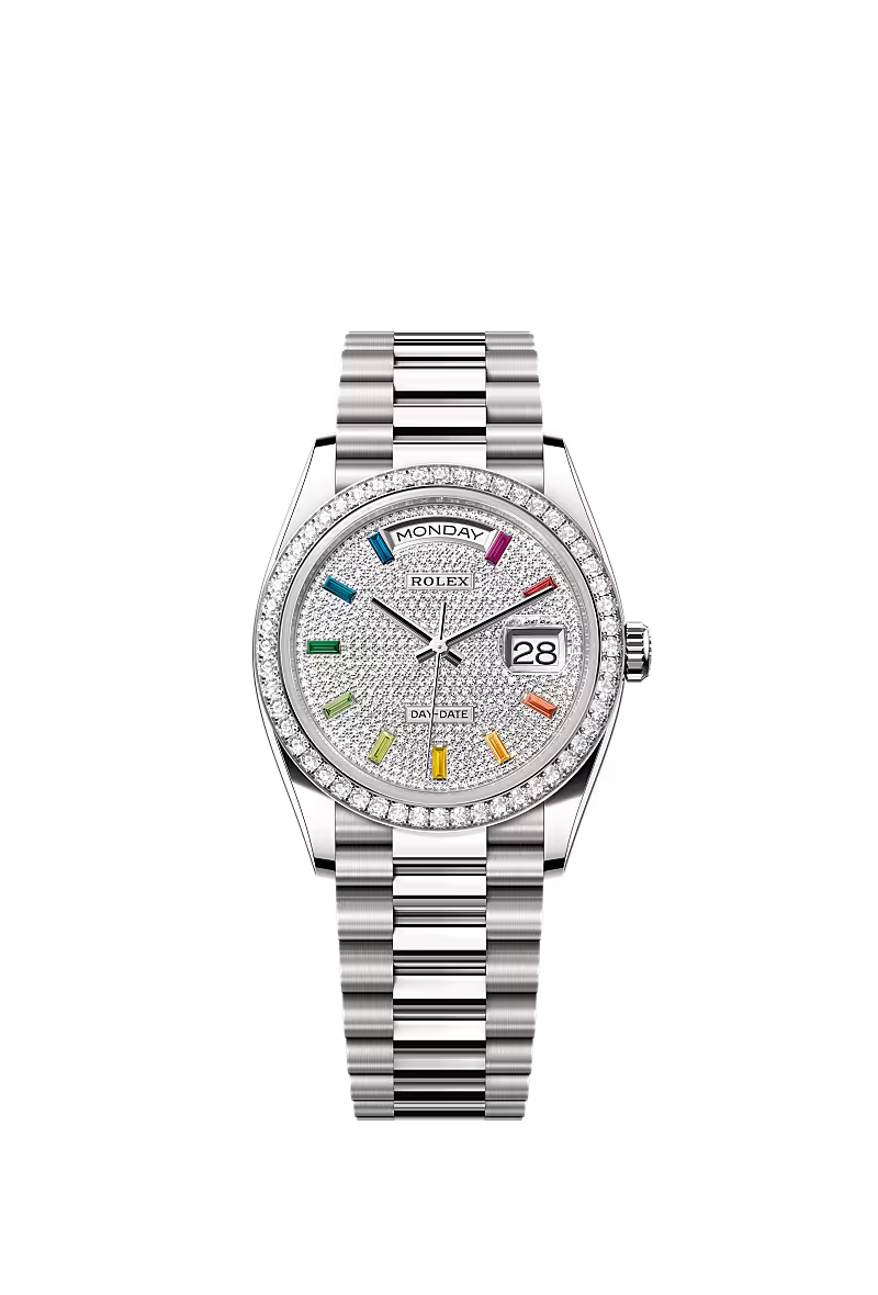 Men’s Rolex Day-Date 36 128349RBR Automatic White Gold Diamond Watch - Zeuskicks