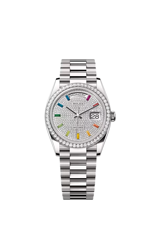 Men’s Rolex Day-Date 36 128349RBR Automatic White Gold Diamond Watch - Zeuskicks