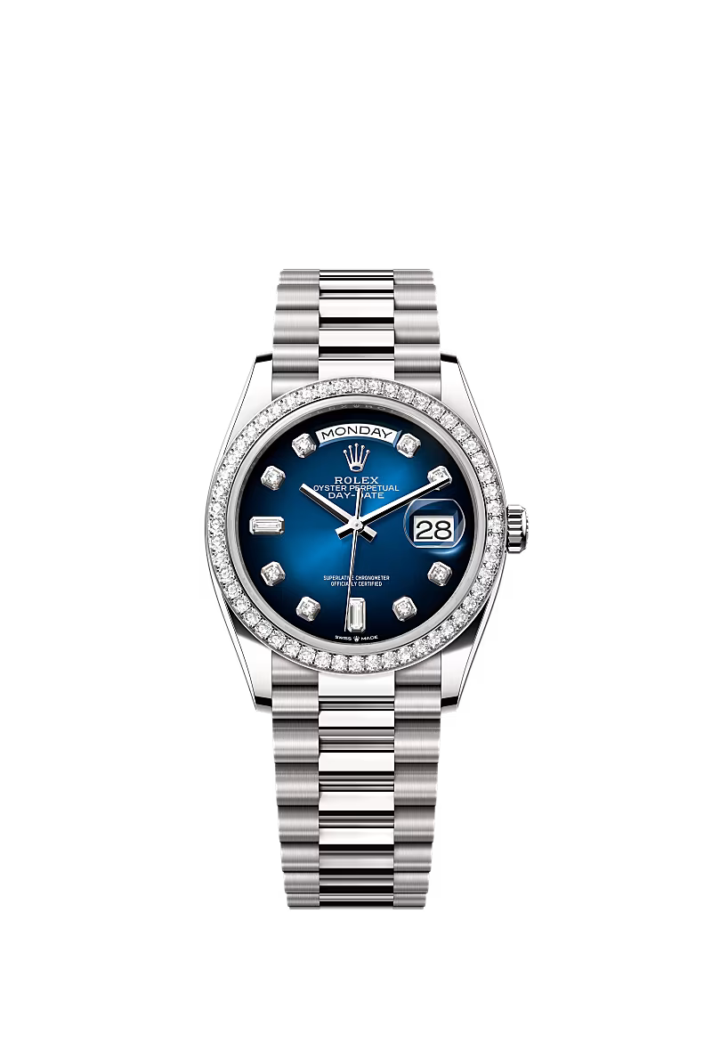 Men’s Rolex Day-Date 36 128349RBR Automatic White Gold Diamond Watch - Zeuskicks
