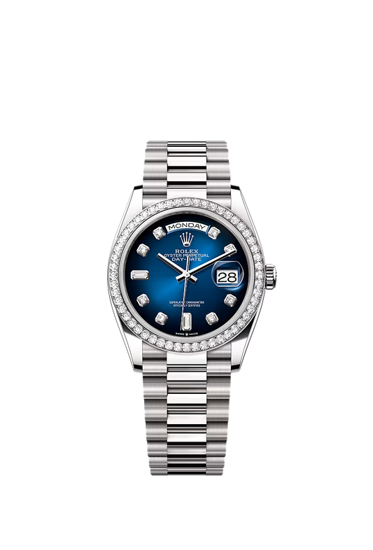 Men’s Rolex Day-Date 36 128349RBR Automatic White Gold Diamond Watch - Zeuskicks