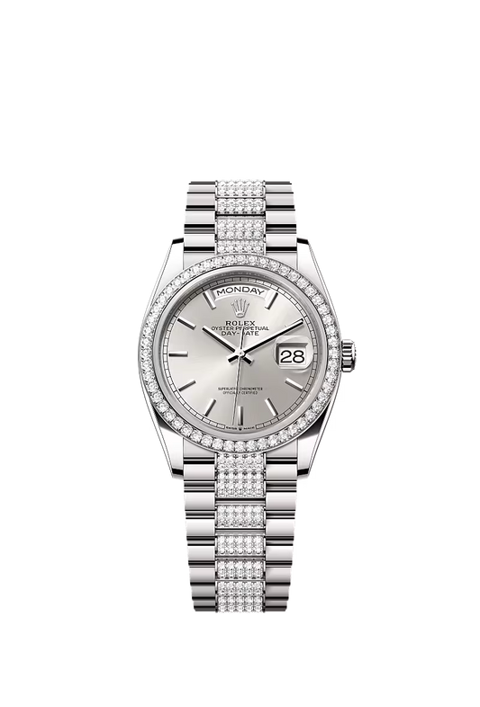Men’s Rolex Day-Date 36 128349RBR Automatic White Gold Diamond Watch - Zeuskicks